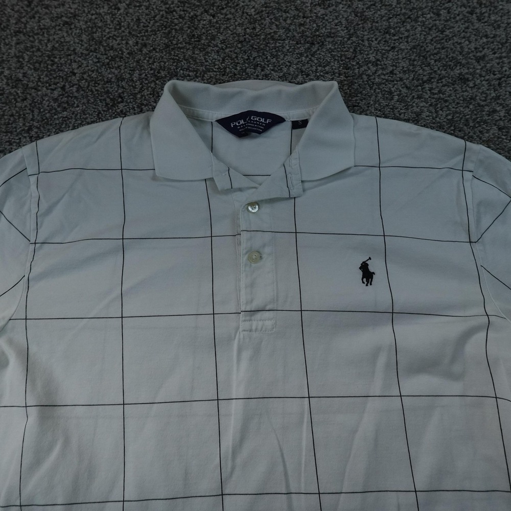 VTG Ralph Lauren Polo Shirt Mens S White Check Polo Golf Preppy Casual 90s Y2K